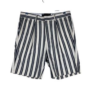 Asos Design Mens Shorts Waist 28 Casual White Black Striped Chino Pleated